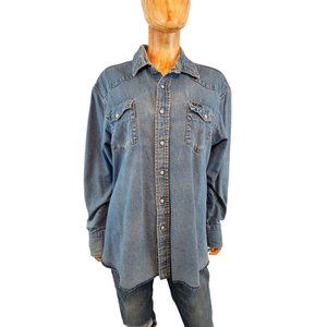 WRANGLER long sleeve denim snap western work shirt